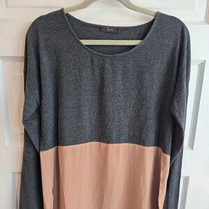 🕊️ THML Gray & Tan Colorblock Mixed Media Tunic - Large
